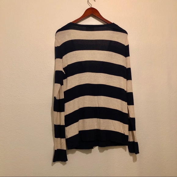 Olive & Oak Navy Blue Tan Striped Cardigan - Picture 7 of 7